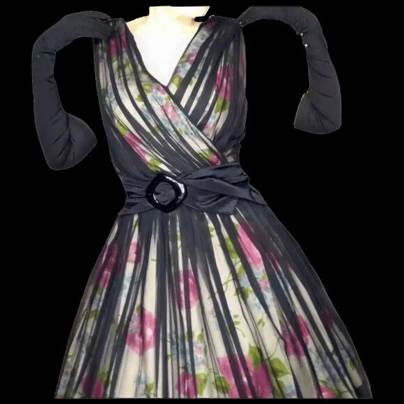 Vintage Formal Iconic 50s Dress Fit & Flare Evening Party Cocktail - Picture 2 of 14